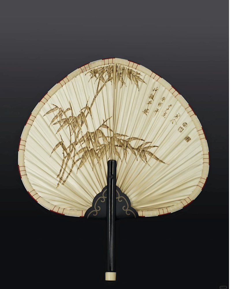 Xinhui palm leaf fan featuring traditional woven bamboo design, an example of intangible cultural heritage.