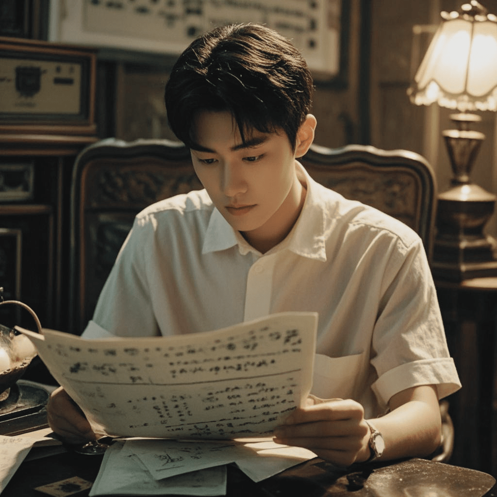 Young man from Siyi reading a Qiaopi letter from his great-grandmother