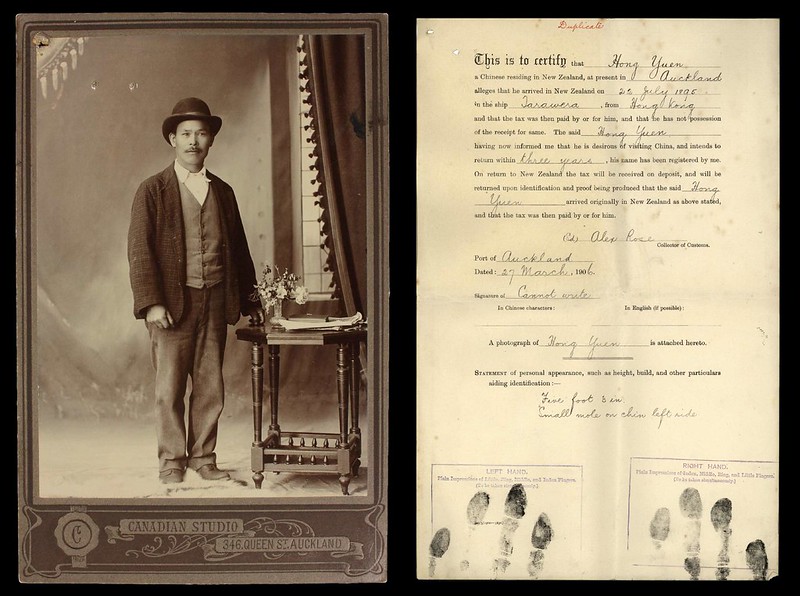 Historical certificate documenting the poll tax imposed on Chinese immigrants in Australia, a restrictive measure affecting Siyi gold miners during the 19th-century Australian gold rush.