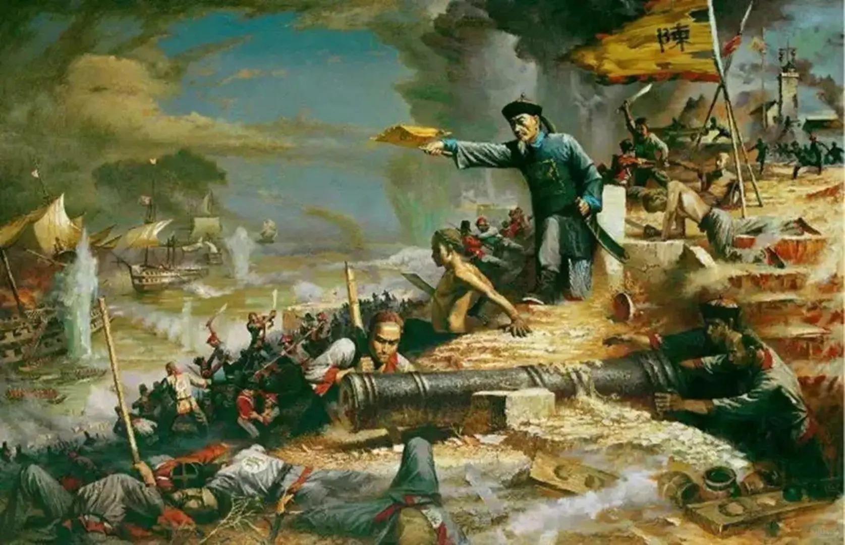 A painting of the Opium War, highlighting the conflicts that pushed Chinese laborers to migrate after slavery’s end.